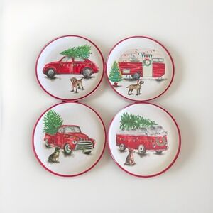 New Novogratz Melamine Holiday Christmas Car, Dog, Pine 9" Plates Collectible